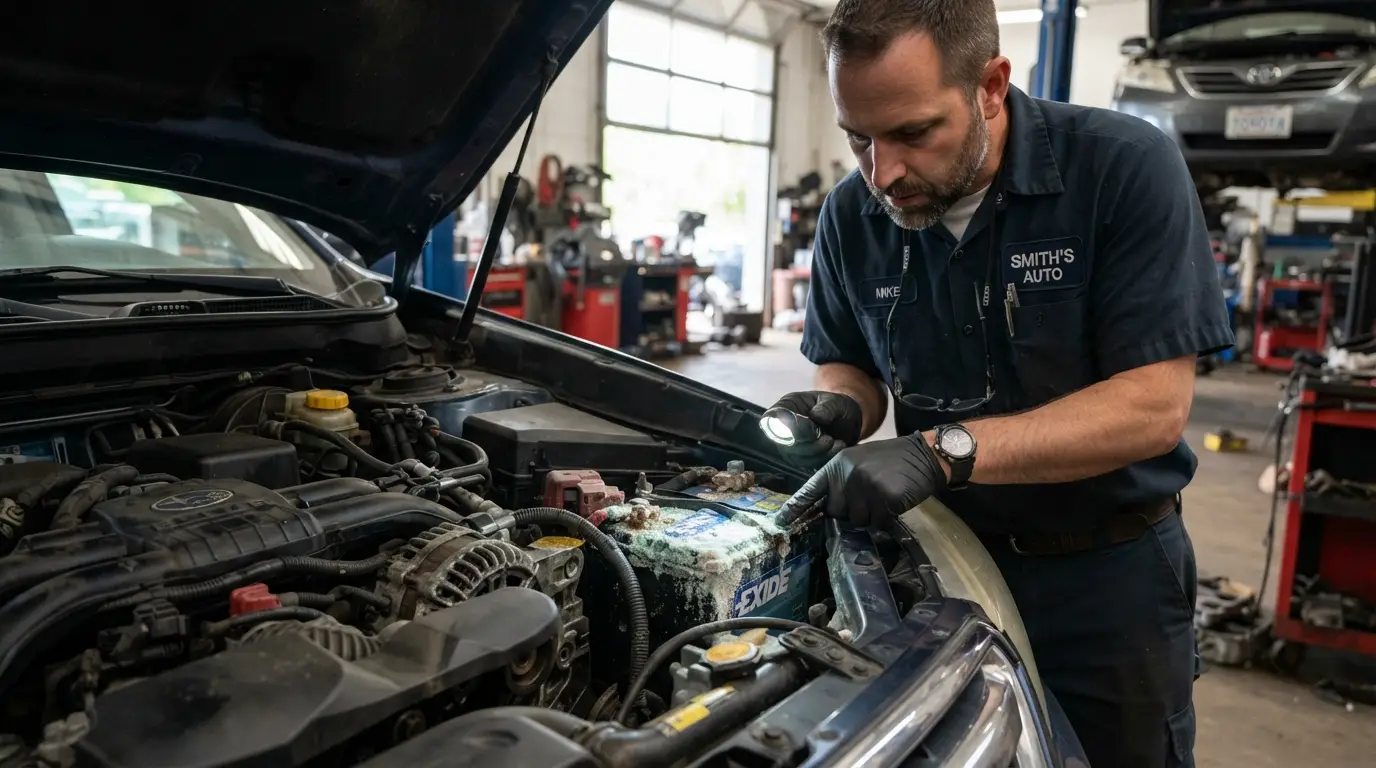 faulty alternator and corroded battery terminals causing battery drain
