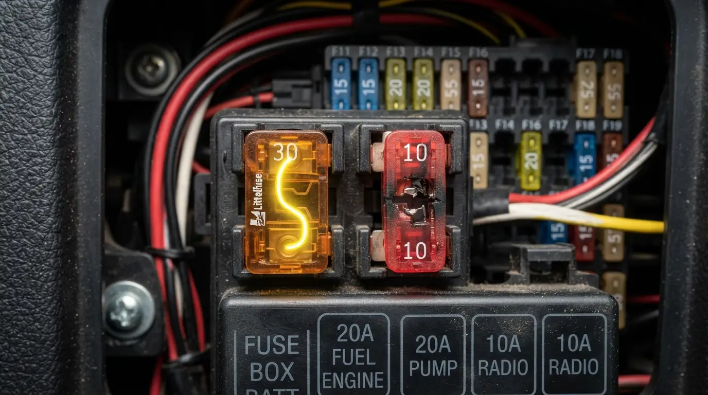car blade fuse protecting electrical circuit from overload
