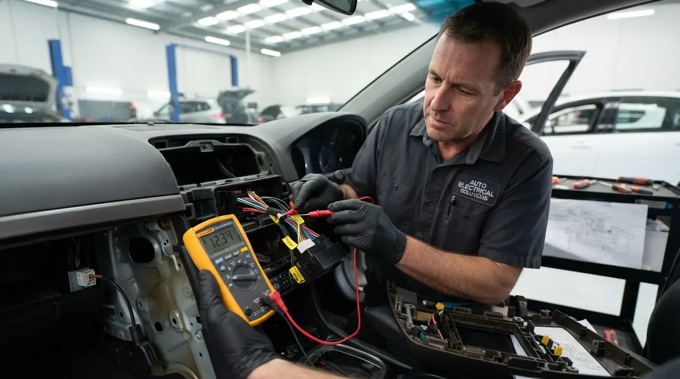 testing car radio battery ACC power and ground with digital multimeter
