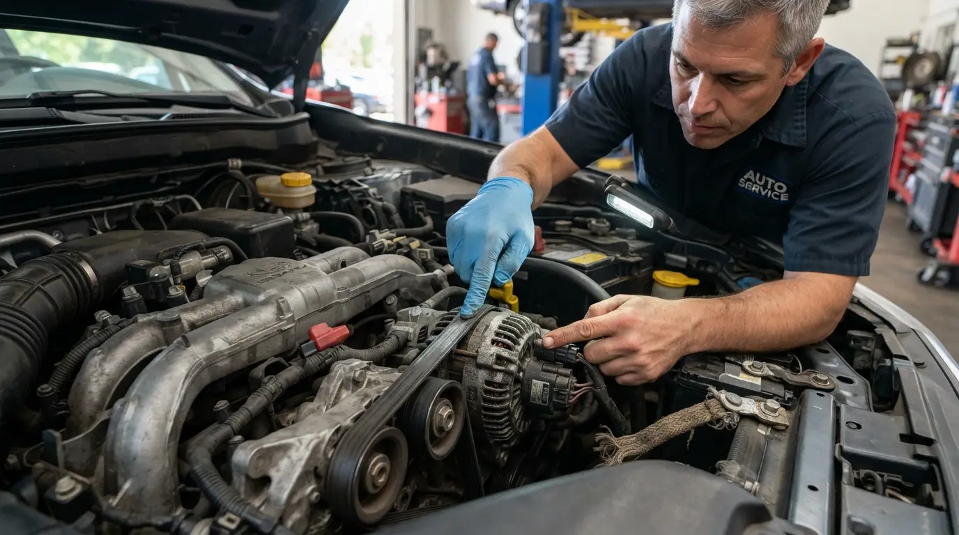checking serpentine belt and alternator electrical connections